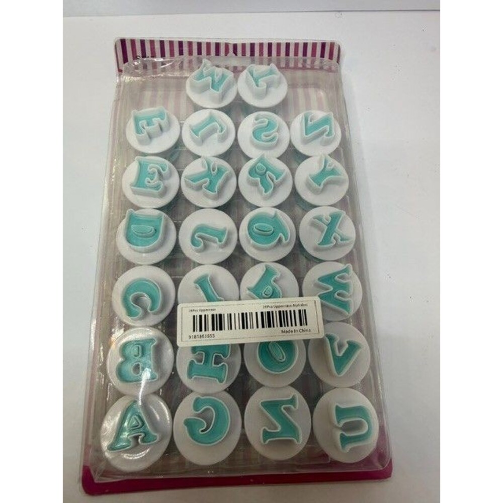 26pc Plastic Mini Uppercase Alphabet Symbol Cookie Cutters Set, NIB